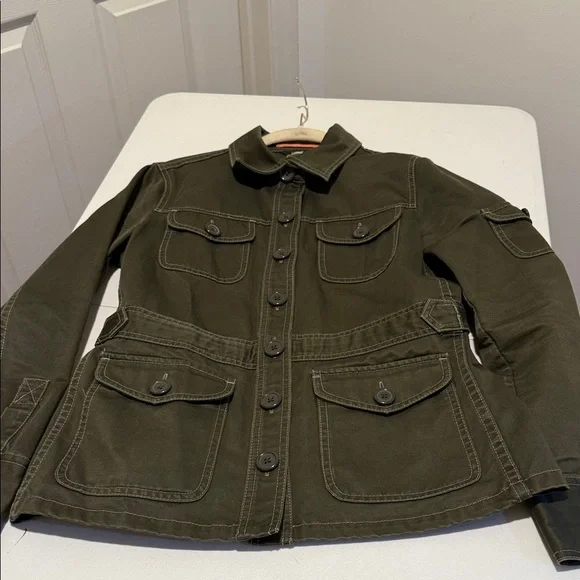Women Utility Field Safari Cotton Olive Cinched Waist military Jacket Med - Picture 9 of 16